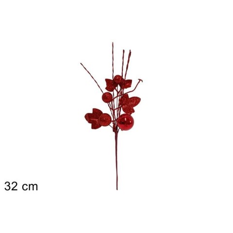 SPILLONE 32CM GLITTERATO CON PALLE E FILI LAMINATI ROSSO